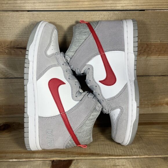 NEW Size 3.5Y Nike Dunk High Athletic Smoke Club Grey Red White Shoes DH9750-001 - Picture 6 of 9